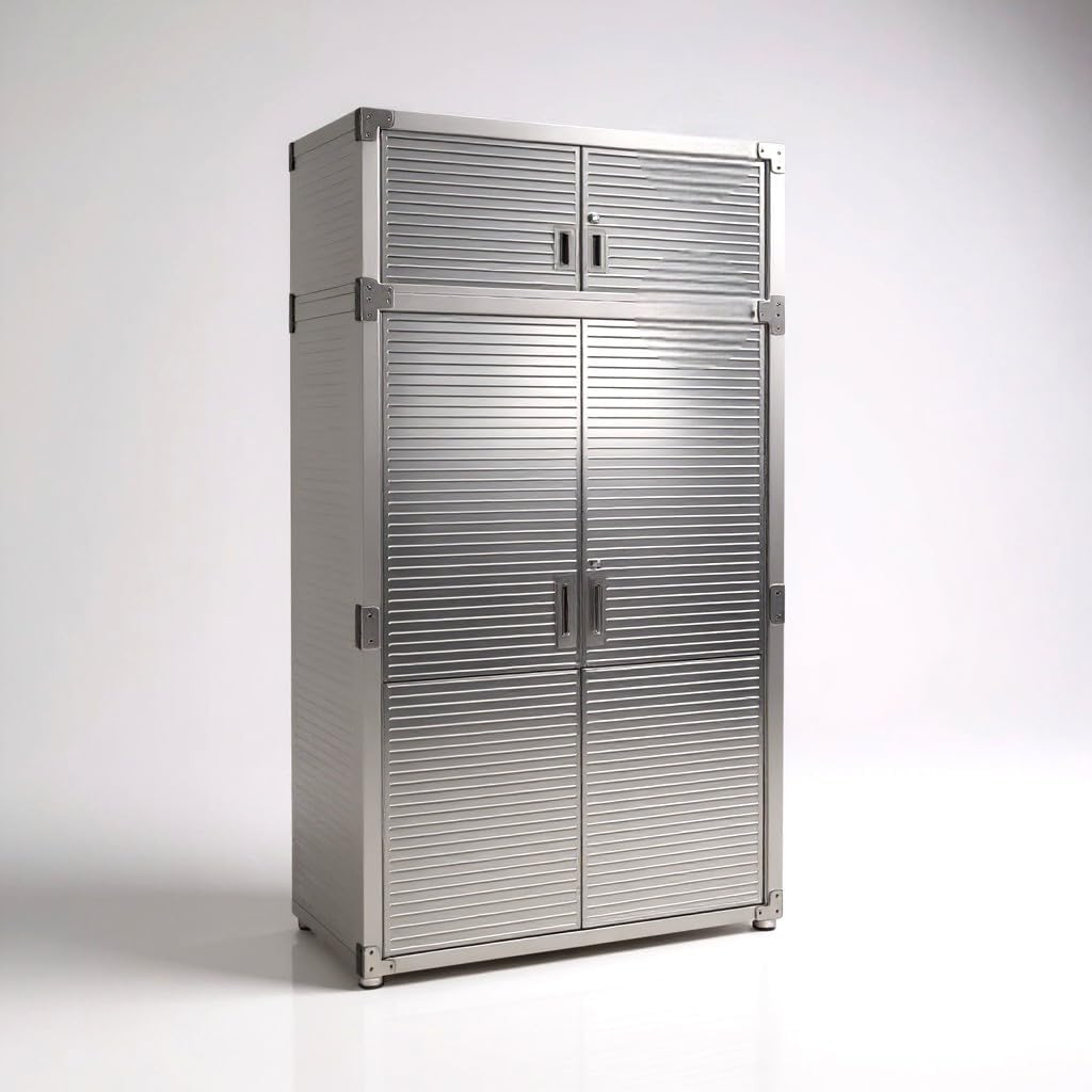 Lockable Stainless Steel 2-Piece Storage Cabinet with Stacker Set, 4 Doors with Adjustable Shelves, Heavy Duty Organizer for Home, Office, Warehouse or Garage, (Granite, 48" W x 24" D x 90.5" H)