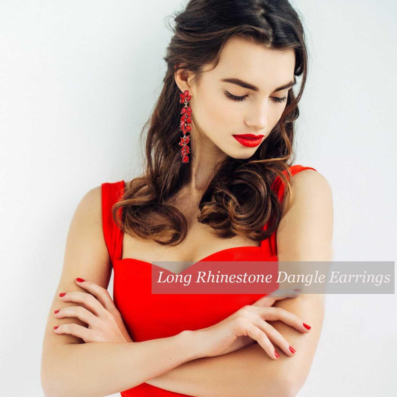 Long Rhinestone Dangle Earrings Sparkly Crystal Teardrop Dangling Earrings for Women Wedding Brides Prom Jewelry - Image 9