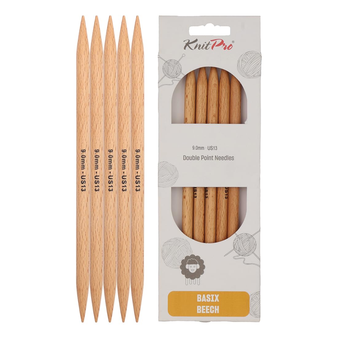 KnitPro Basix Beech Double Pointed Needles 8" (20cm) | 9.00mm
