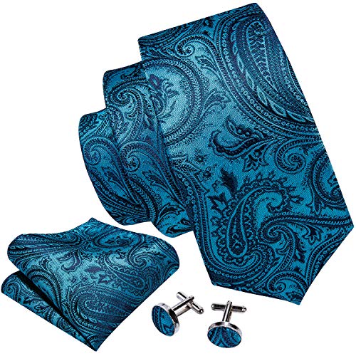 Image of Barry.Wang Paisley Tie Fashion Set Hanky Cufflinks Neckties for Men Woven Silk