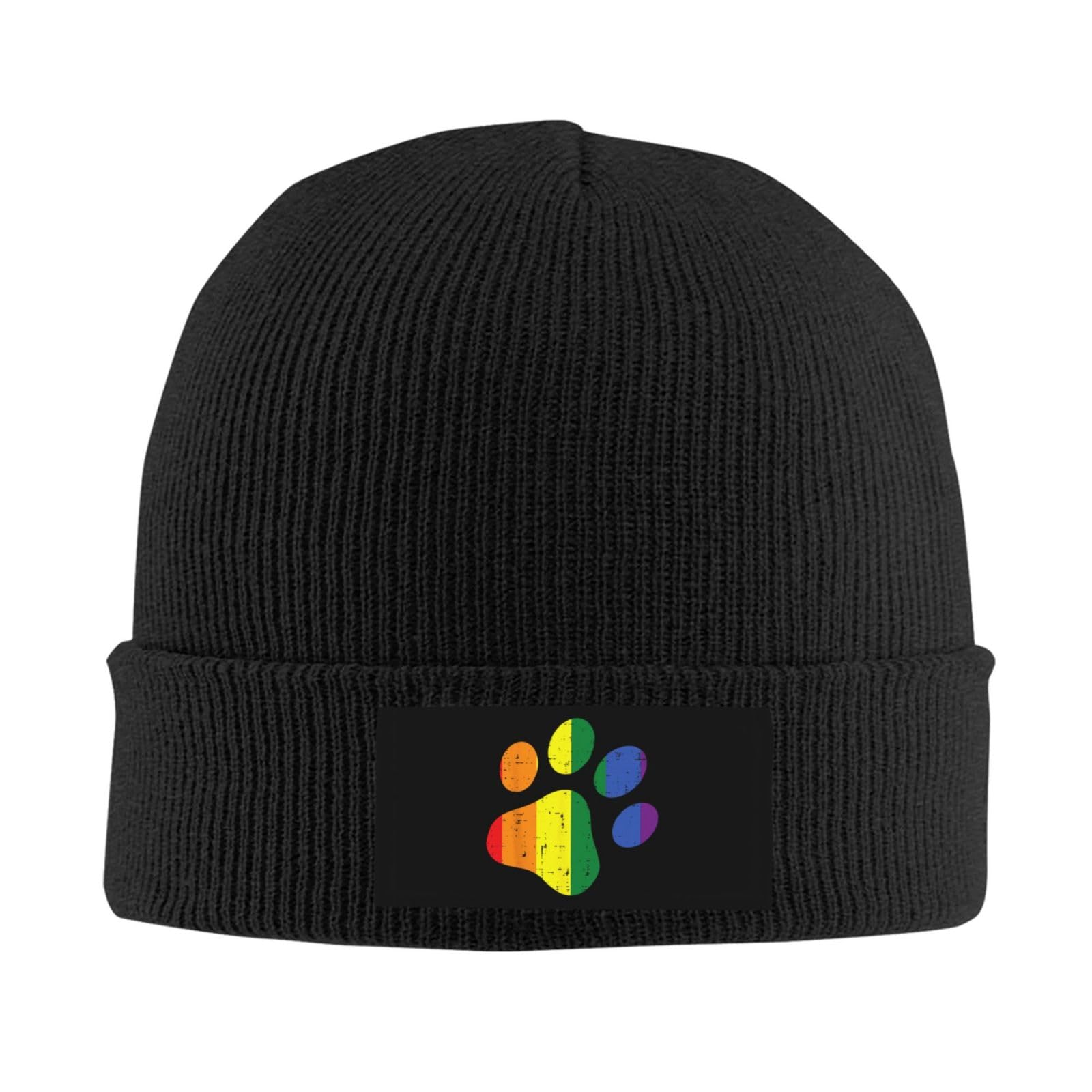 Gqwjksz Unisex Black Dog-Paw-Print-Lgbtq Gay Pride Ally Gift Knit Beanie Hats For Men Fleece Lined Ski Skull Cap Slouchy Winter Hat