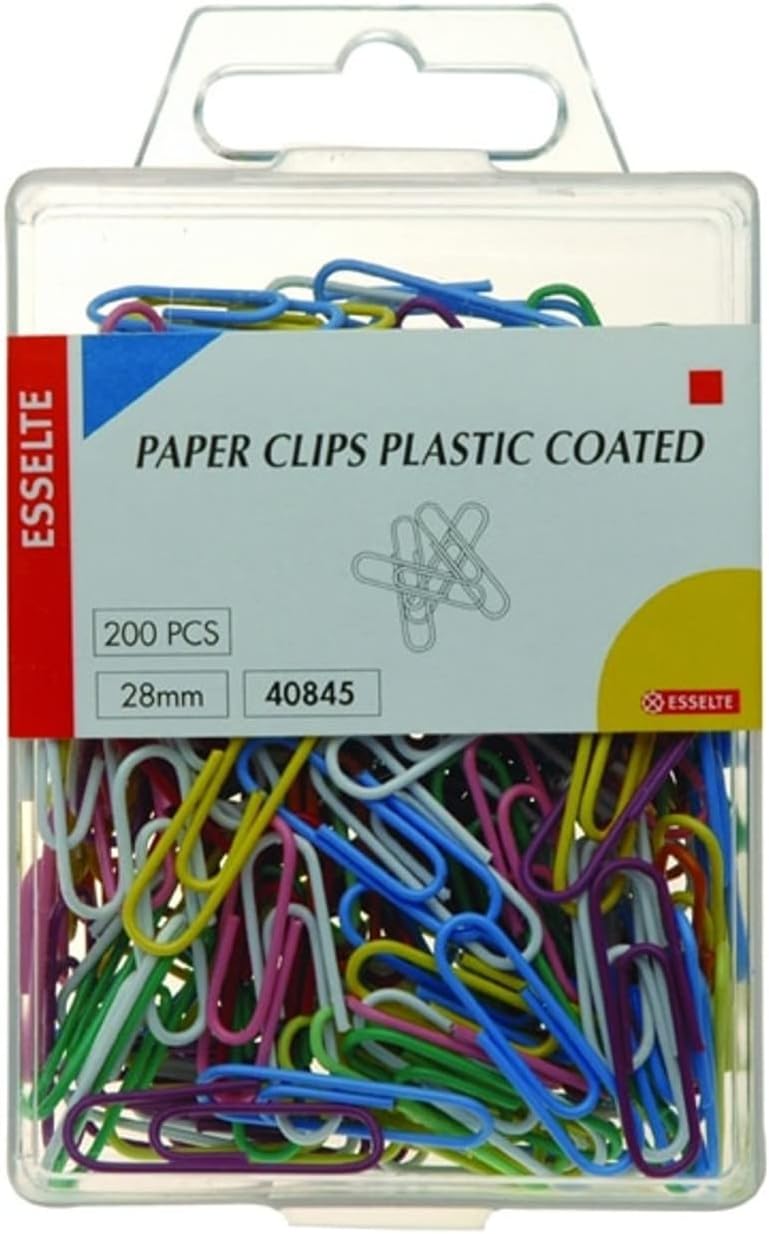 Esselte Metalware Paper Clip Plastic Coated 28Mm Bx200 Assorted