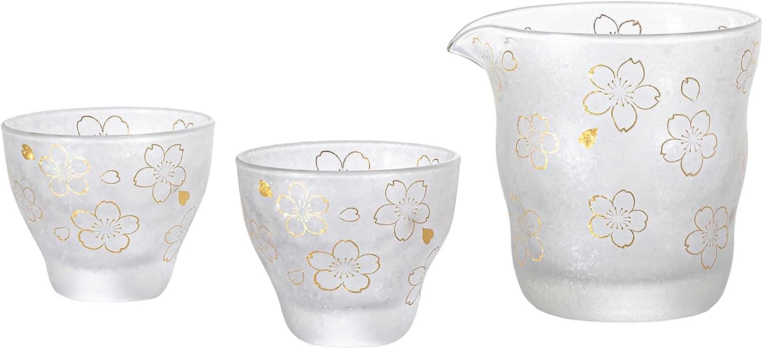 Aderia S6360 Premium Nippon Taste Cherry Blossom Sake Bottle Gift Set, Made in Japan, Comes in a Cosmetic Box, Glass, Present, Gift, Spring, Japanese Style, Stylish, Cute, Japanese Pattern, Floral