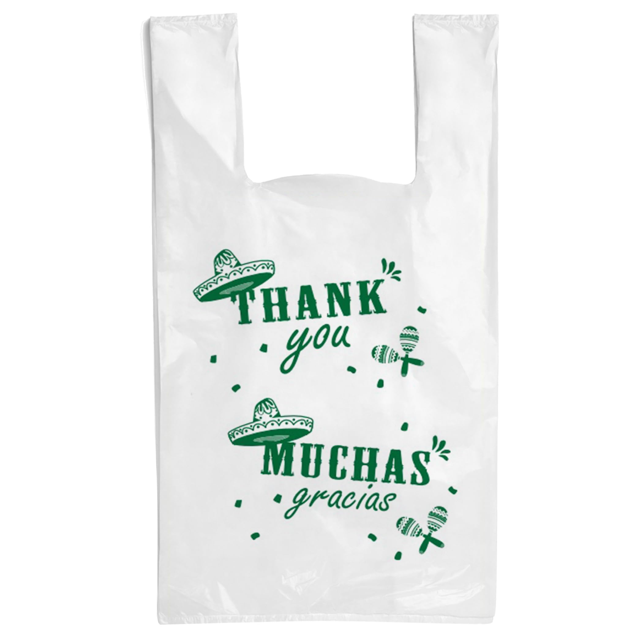 Popular Shop Stop White Plastic Shopping Bags with Handles, 11.5" x 7.5" x 22", Thank You Muchas Gracias Print (Thank You Gracias, 1000, Piece)