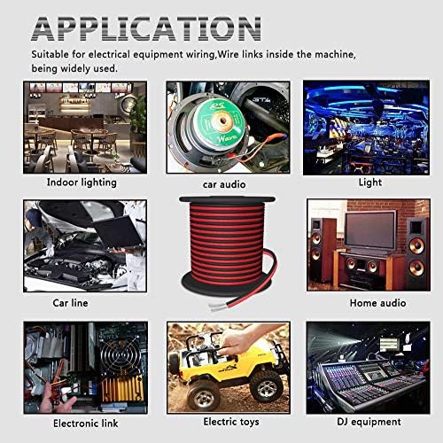 LEADTOPS 20M 22AWG 65.5FT Extension Wire Tinned Copper 2 Conductors Cord Electric Red&Black Stranded Line for 12V DC 3528 5050 2835 Single Color LED Strip/Bulbs/Lamps