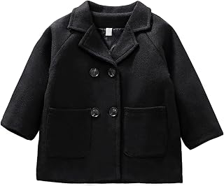 Toddler Boy Double Breasted Dress Coat Classic Wool Blend Warm Peacoat for Kids Button Down Trench Coat