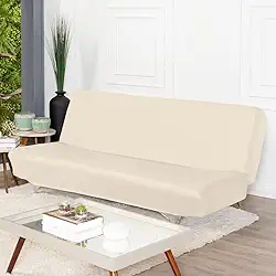 Capa De Sofá 3 Lugares Sem Apoio De Braço Fundas De Futon Elástica Em Malha Gel 1,80m a 2,00m (Palha)