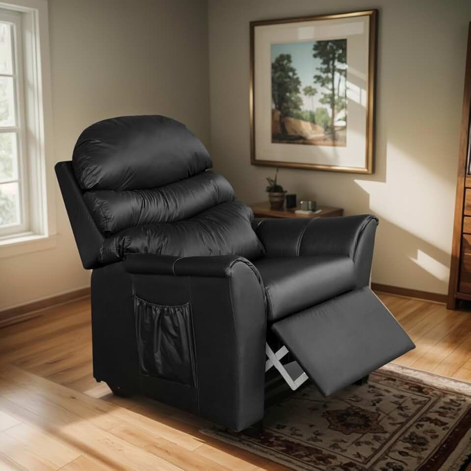 Poltrona do Papai para Estética Reclinável Top Sofas em Corino Preto Quarto Sala