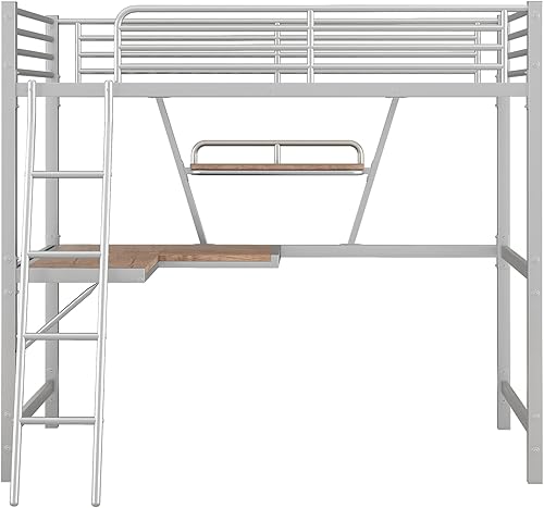 Miniatura 5 de Merax Litera moderna de metal pesado con escalera con escritorio para dormitorio dormitorio apartamento ahorro de espacio plateado