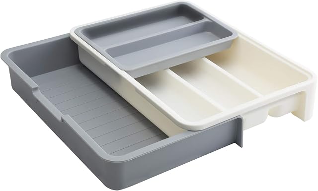 DECORUS Cutlery Tray Expandable Adjustable Utensil Silverware Drawer Organizer for Kitchen 7 Compartment BPA-Free Cutlery Insert Organizer Multi-Purpose Storage for Kitchen Cutlery Drawer