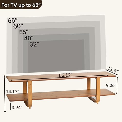 Miniatura 2 de Soporte de TV de bambú para televisores de hasta 65 pulgadas, mesa consola de TV multimedia con almacenamiento, centro de entretenimiento con