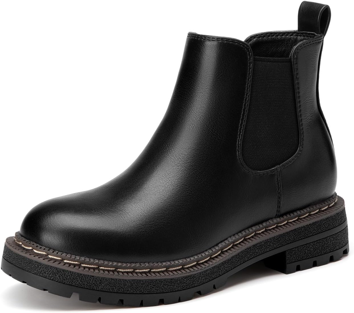 Rihero Girls Black Boots Side Zipper Lug Sole Big Daily Size 4 Big Kid