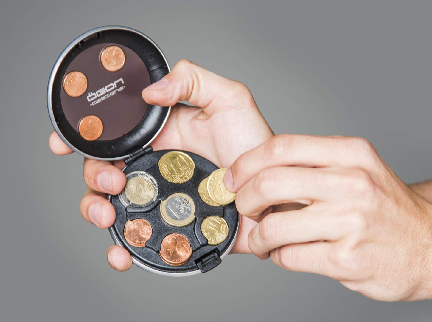 Monedero de Aluminio para Euros, Capacidad de hasta 20 €, 5 Piezas por Compartimento, Accesorio Organizador Compacto, Modelo Euro Monedero (Negro)