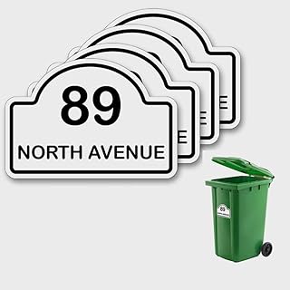 Pack of 4 A6 (150 x 100 mm) Size Personalised Custom Wheelie Bin Arch Multi Color Stickers with Your House Number, Digit, Letter & Road Name, Waterproof Labels PBN07 Stickers Limited