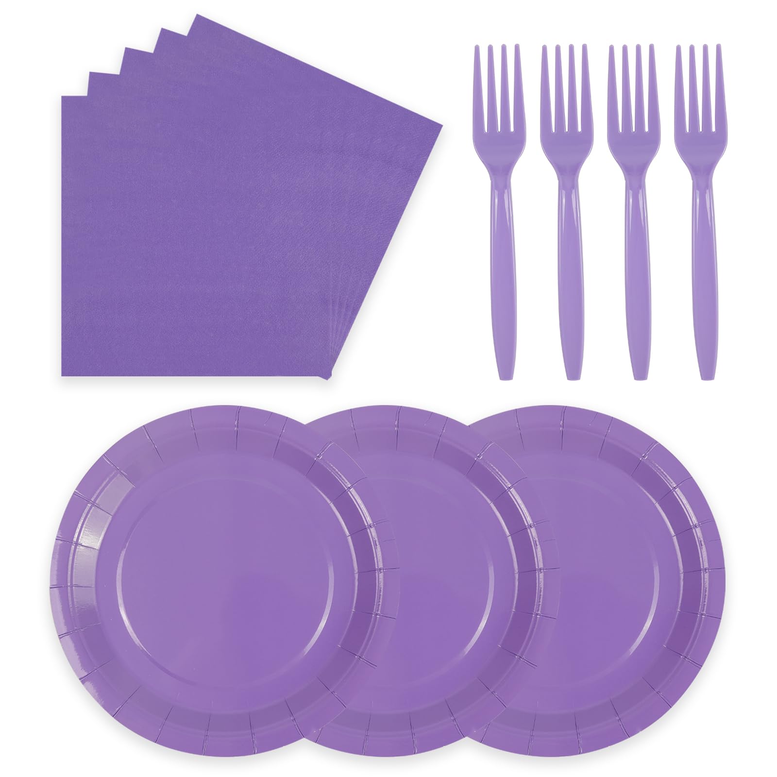 75Pcs Purple Paper Plates and Napkins Party Supplies Set,Purple Disposable Plates Party Supplies Includes Paper Napkins Forks Decorations for Birthday