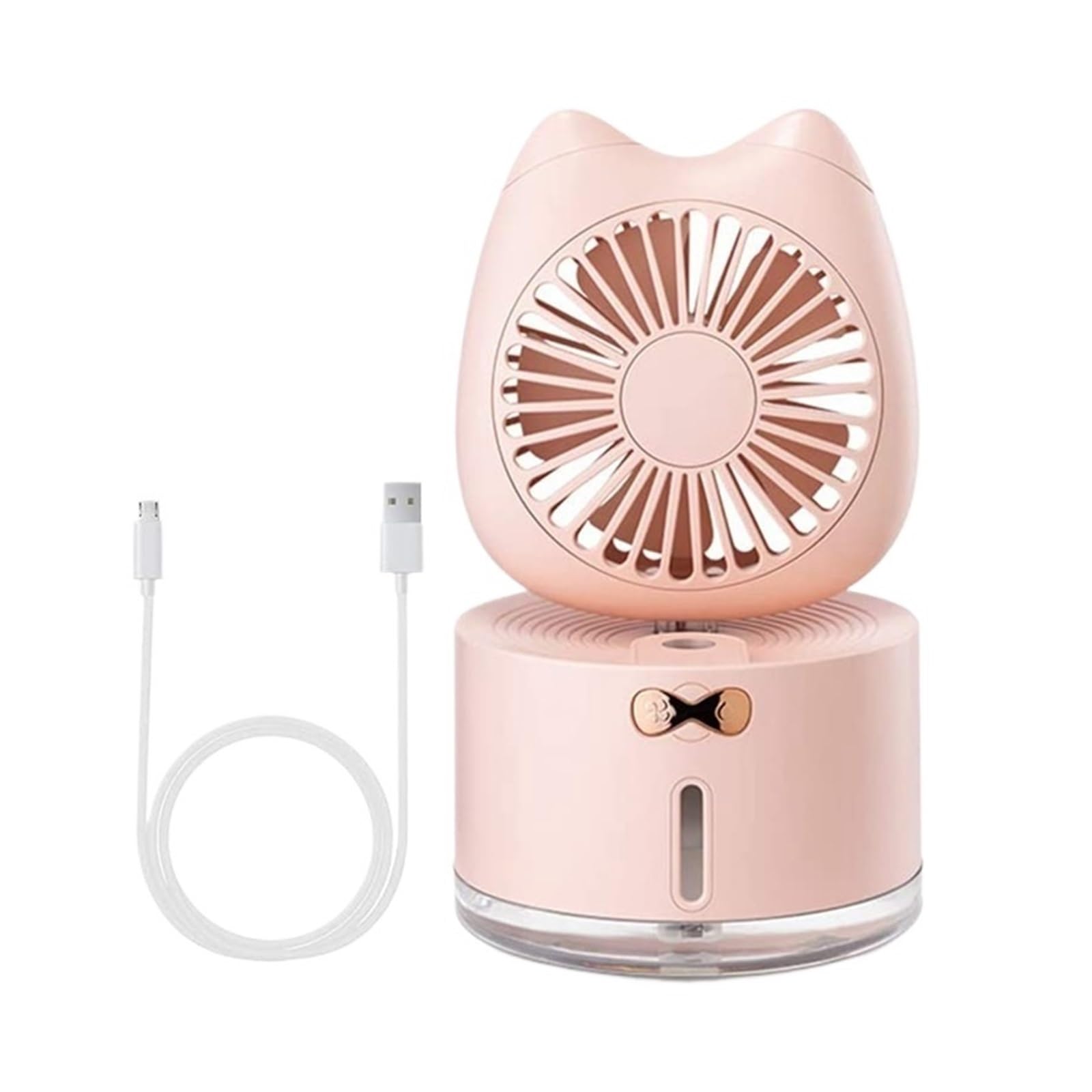 Desk Fan Rechargeable 3 Speed Portable Table Cooling With Mist Humidifier And Night Light Base Airflow Comfort Refreshing Breeze(Pink)