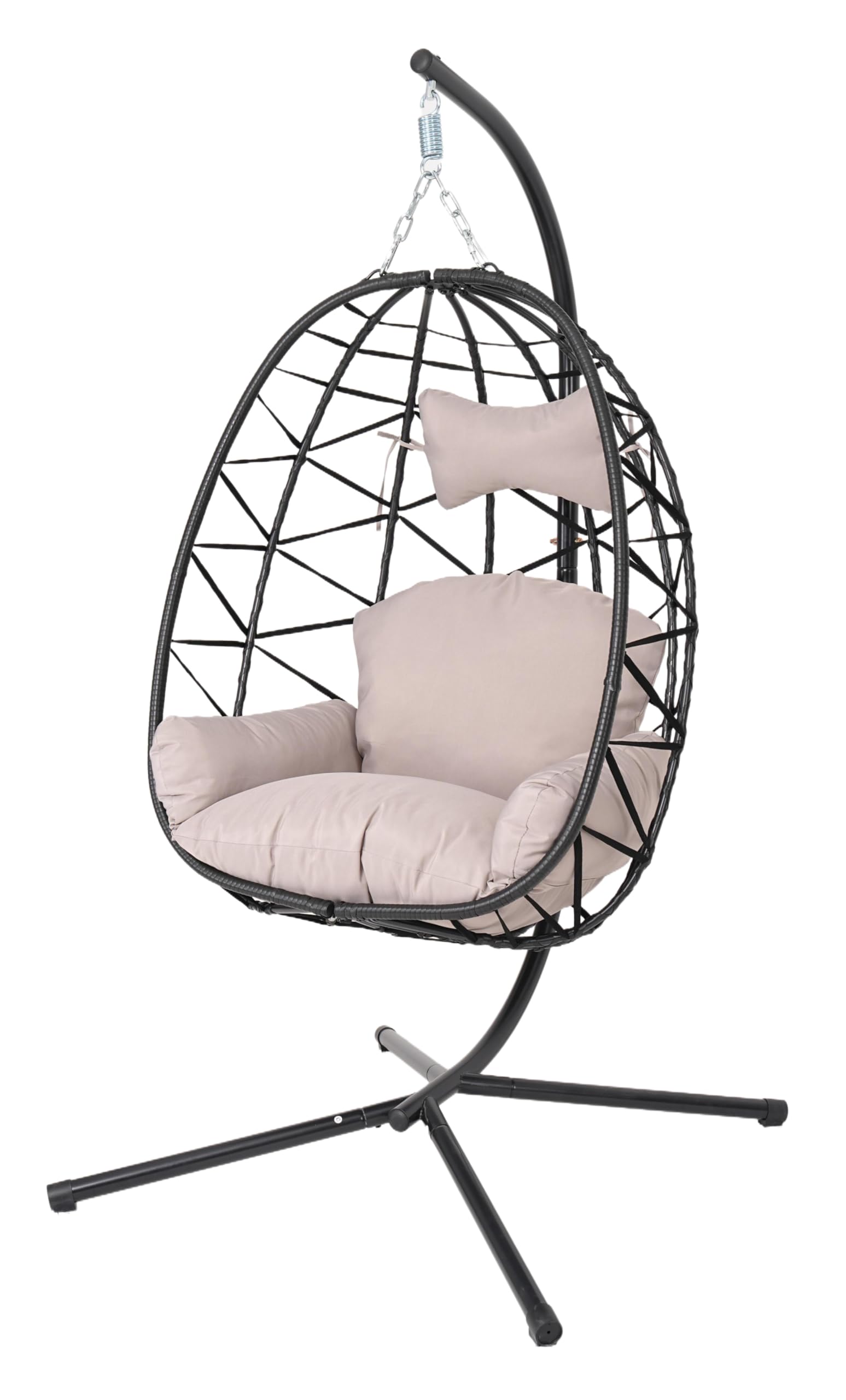 Hanging Egg Chair with Cushion & Stand, Hanging Chair Outdoor and Indoor, Foldable Hammock Chair, Garden Foldable Swing Chair, 1 Seater, 400lbs, for Patio, Balcony, Bedroom and Living Room