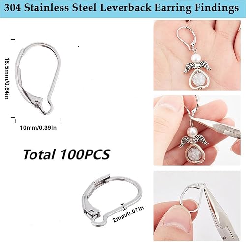 Miniatura 47 de SUNNYCLUE 1 caja de 80 ganchos para aretes chapados en oro real de 18 quilates, de acero inoxidable con cierre de palanca, aros de palanca para 80