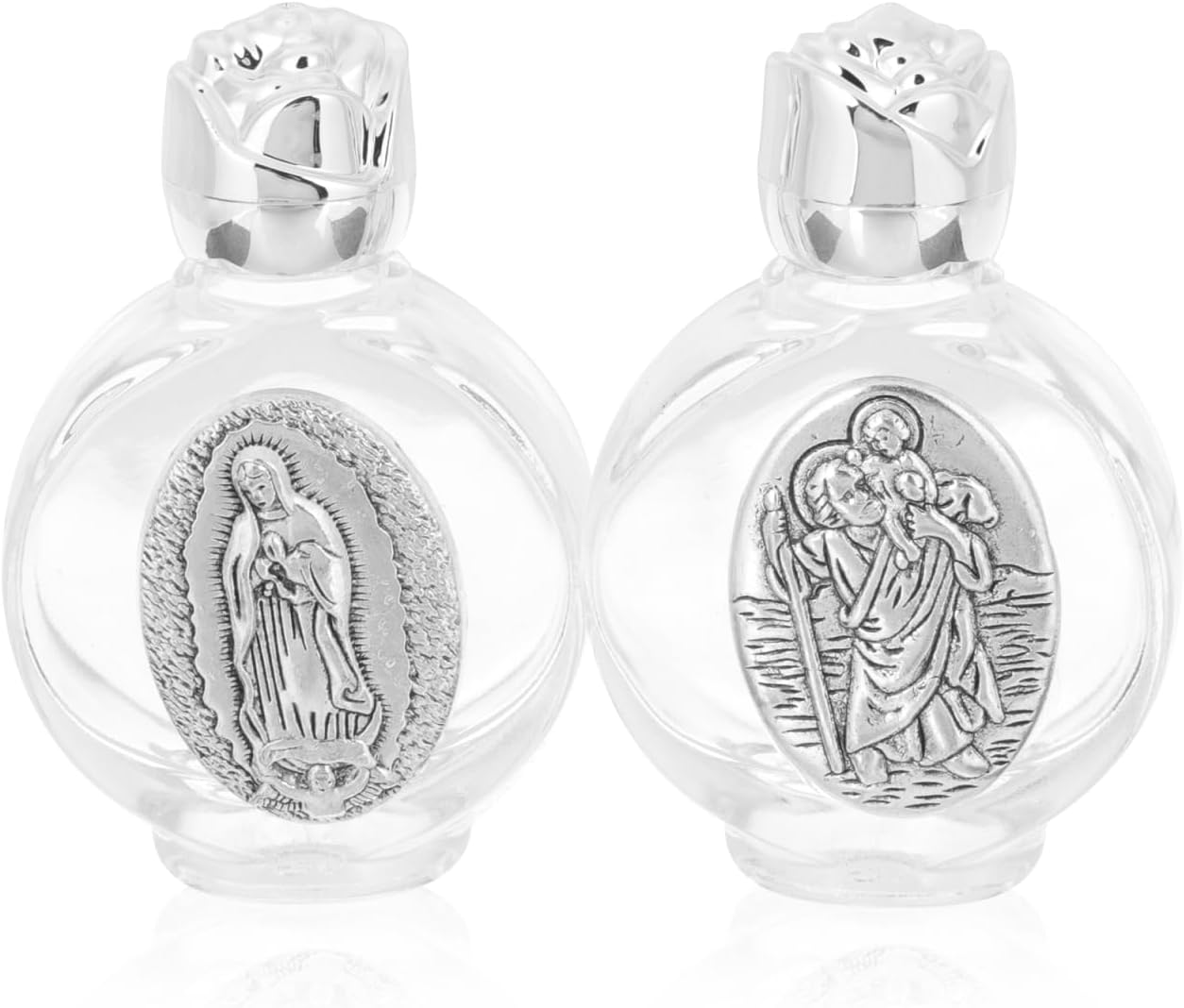 Cabilock Holy Water Bottle Empty Small Glass Decorative Bottles with Metal Cap Refillable Container for Baptism Decorations Church Communion Festival and Home Display 2.55 X 1.69 X 0.59 in 2 pack