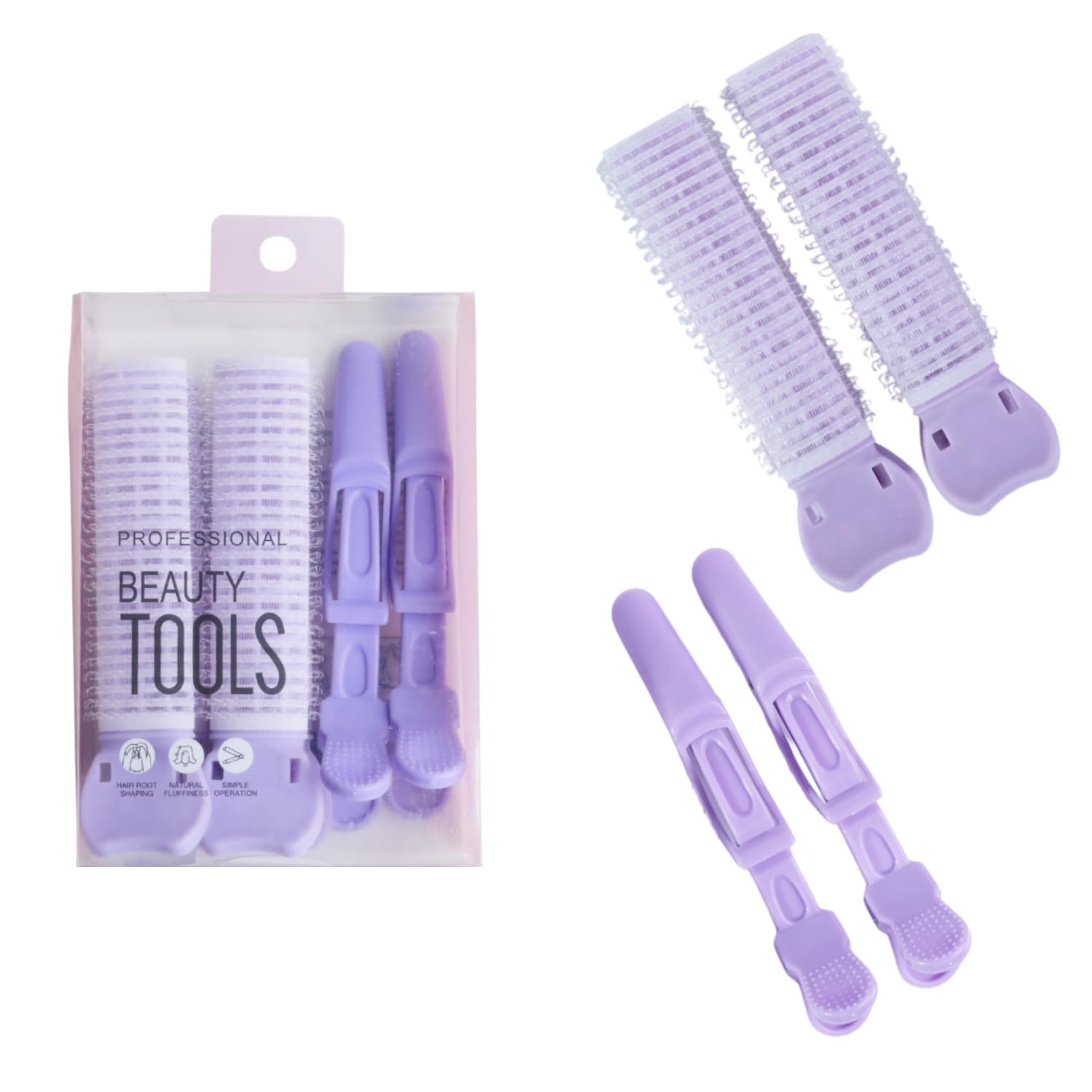 ANNA CREATIONS Root Hair Clip Set – 2 Hair Rollers with 2 Crocodile Clips for Women & Girls – Heatless Hair Volume Curler Clip Tool for Long & Short Hair, Forehead Styling (Pack of 4 Pcs)