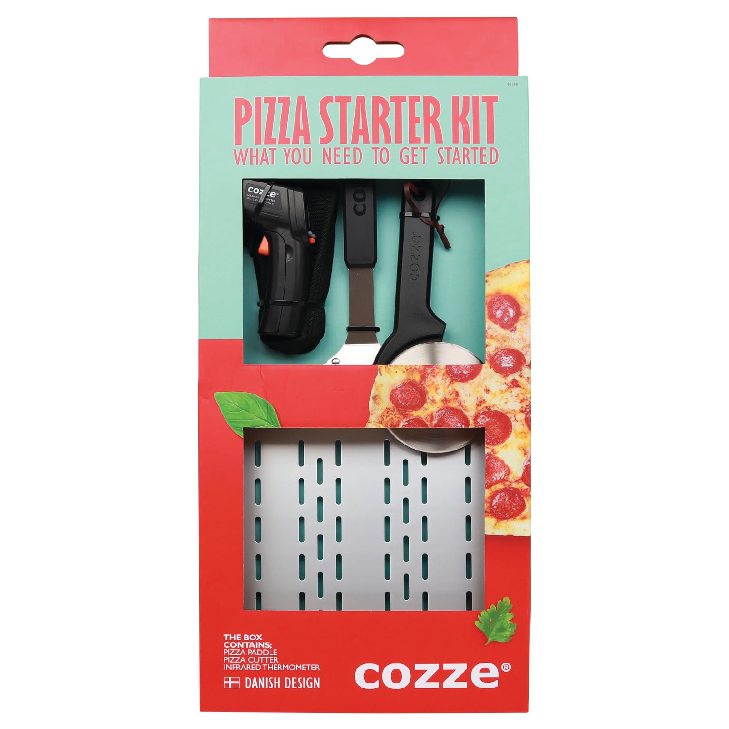 cozze® Geschenkset mit Pizzaschaufel, Thermometer & Pizzaschneider – Luxuriöses 3-teiliges Set für Pizza-Liebhaber