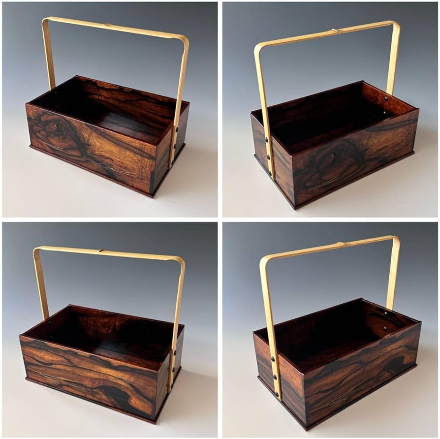 茶道具　黒柿　松葉蒔絵　手付　煙草盆　吉田華正　共箱　希少木材　たばこ盆　山中塗 茶道具 黒柿 松葉蒔絵 手付 煙草盆 吉田華正 共箱 希少木材 たばこ盆