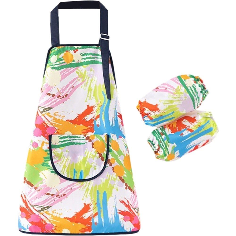 Vobumix Kids Art Apron Set with Sleeves Adjustable Children Chef Apron Waterproof Graffiti Painting Crafting Apron Kids Painting Smock Eating Bib Apron