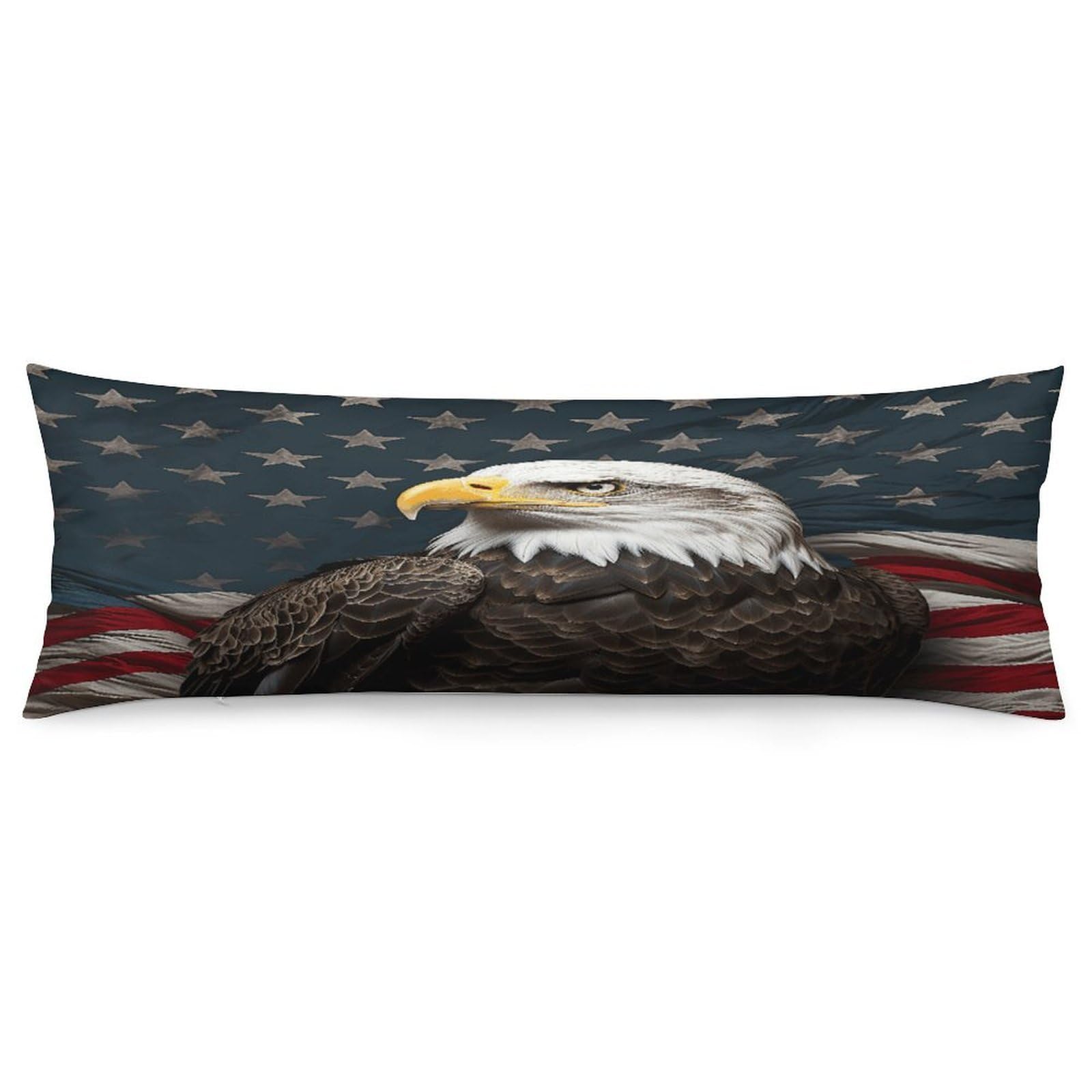 American Bald Eagle Sitting on Flag Ribbon Body Pillow Cover Super Soft and Cozy Body Pillowcase Long Side Hidden Zipper Pillow Cases Breathable & Cozy Pillows Case Cover for Fall Winter 19x53 in