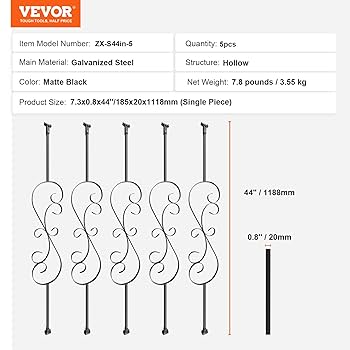 VEVOR Staircase Metal Balusters, 44'' x 1/2