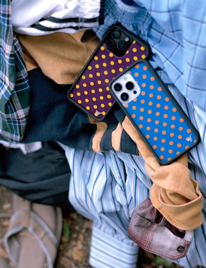 Image of Wildflower Cases - Compatible with iPhone 16 Pro Max | Protective Black Bumper, 6.5ft Drop Test Certified, Women Owned Small Business | Trendy Classic Dotted Spots Cute | Polka Dot - Purple & Yellow