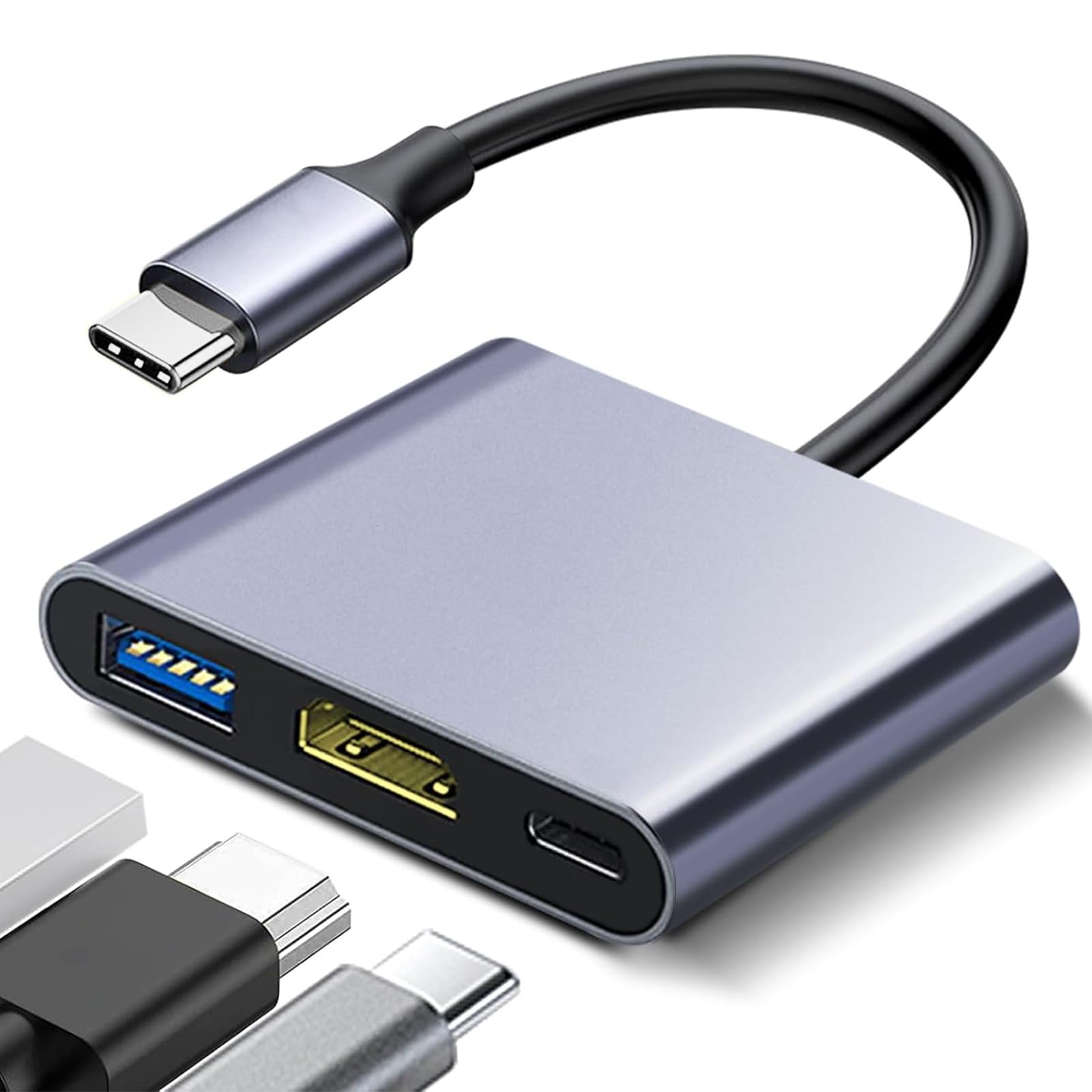 Hovvaa USB C to HDMI 変換アダプタ 4K 解像度 hdmiポート+USB 3.0ポート+タイプC 100W PD充電ポート 3in1 タイプ c デジタルAVマルチポートアダプター i-Phone 15/iPad Pro/xperia/Galaxy/Switch/Matebook/MacBook などUSB C デバイスに対応(グレー)