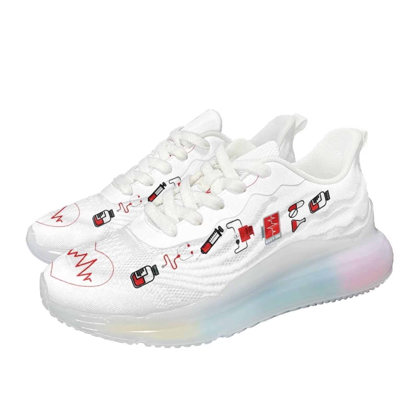 Damskie buty sportowe nastolatki sportowe sportowe wsuwane trampki damskie buty treningowe oddychające lekkie buty do biegania, Druk pielęgniarski 2, 39 EU