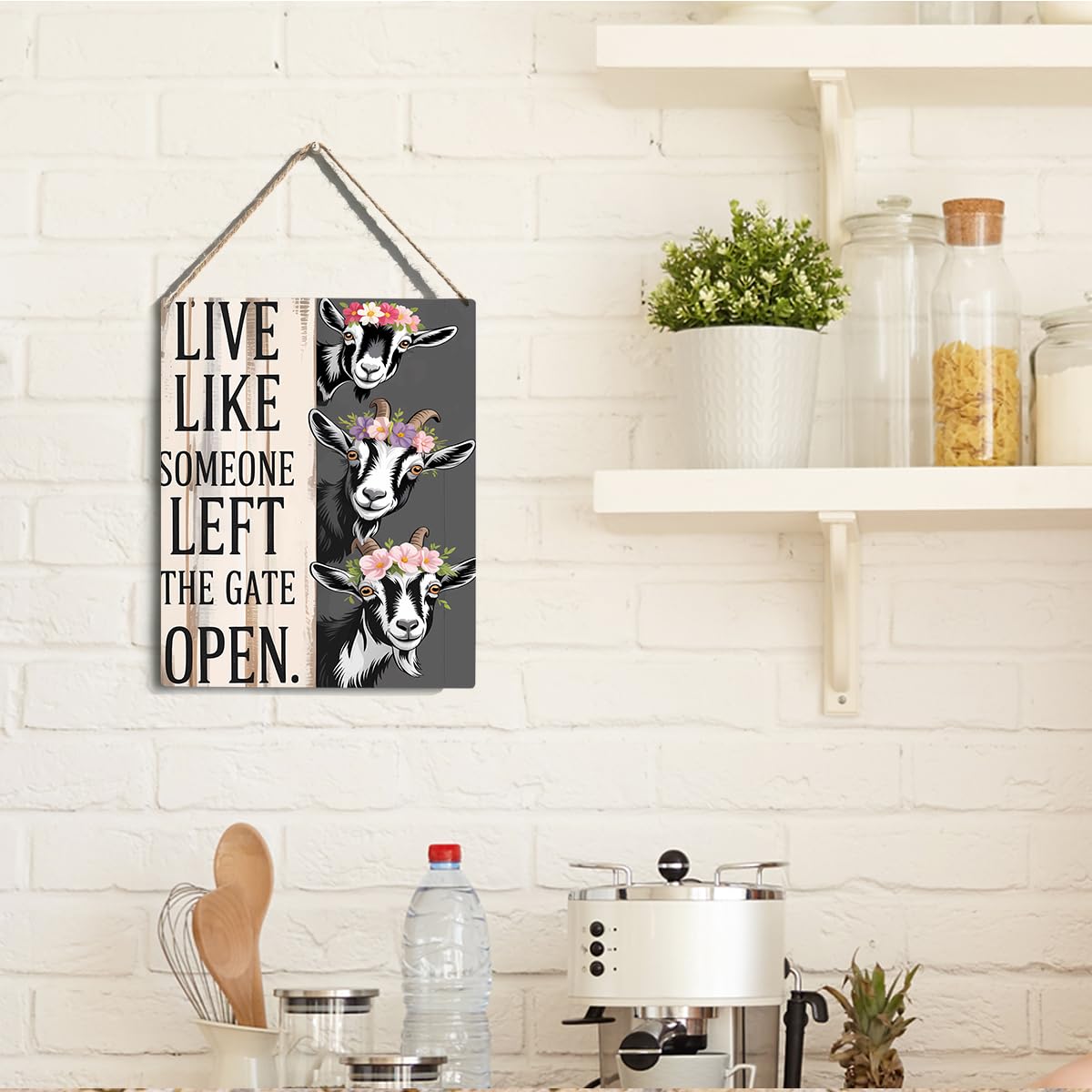 Live Like Someone Left The Gate Open Goat Floral Hanging Plaque, 6.7 x 10 Inches Farmhouse Wall Decor for Kitchen, Cabin, Home - 3