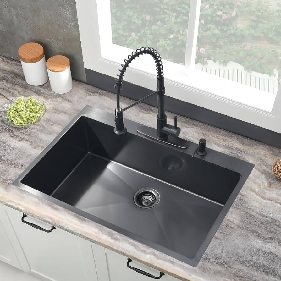 Jshozzy 33 Inch Black Drop in Kitchen Sink, 33 x 19 Black