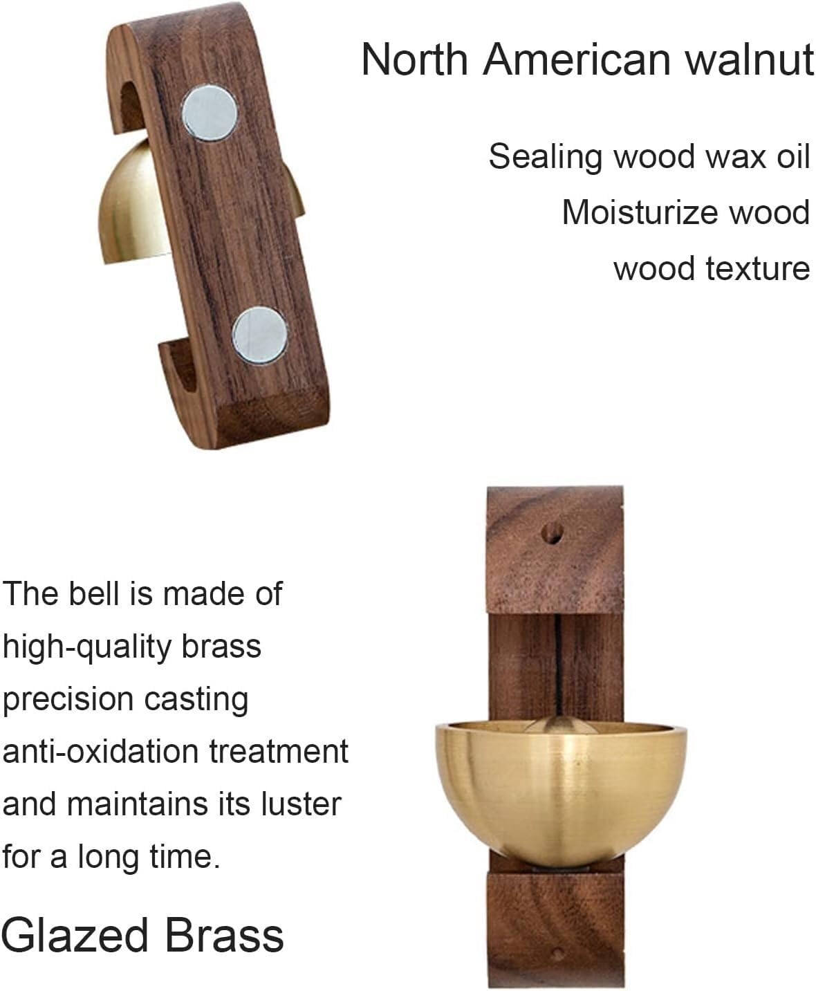 Door Chime,Magnetic Shopkeepers Bell for Door Opening Silk Wood Doorbell Wind Chime(Dark Brown)