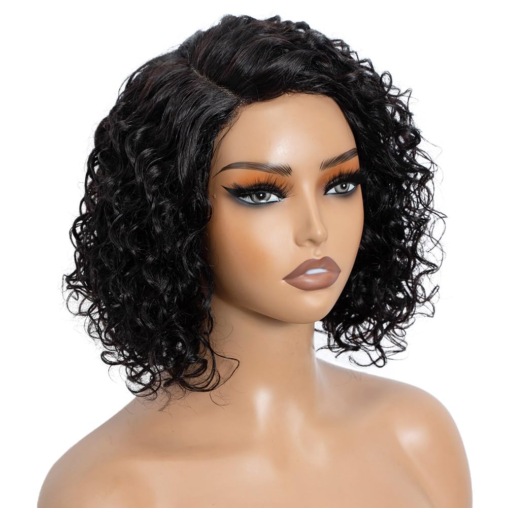 Joedir Bob Human Hair Wigs for Black Women Wear and Go Wig Water Wave Wig Afro Curly HD Lace C Parting Glueless 12 Inches 180% Density (P4/30)