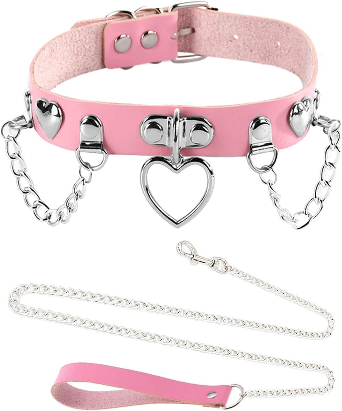 Dogs Pet Pink Leather Choker Collar with Chain Leash Togo Ubuy