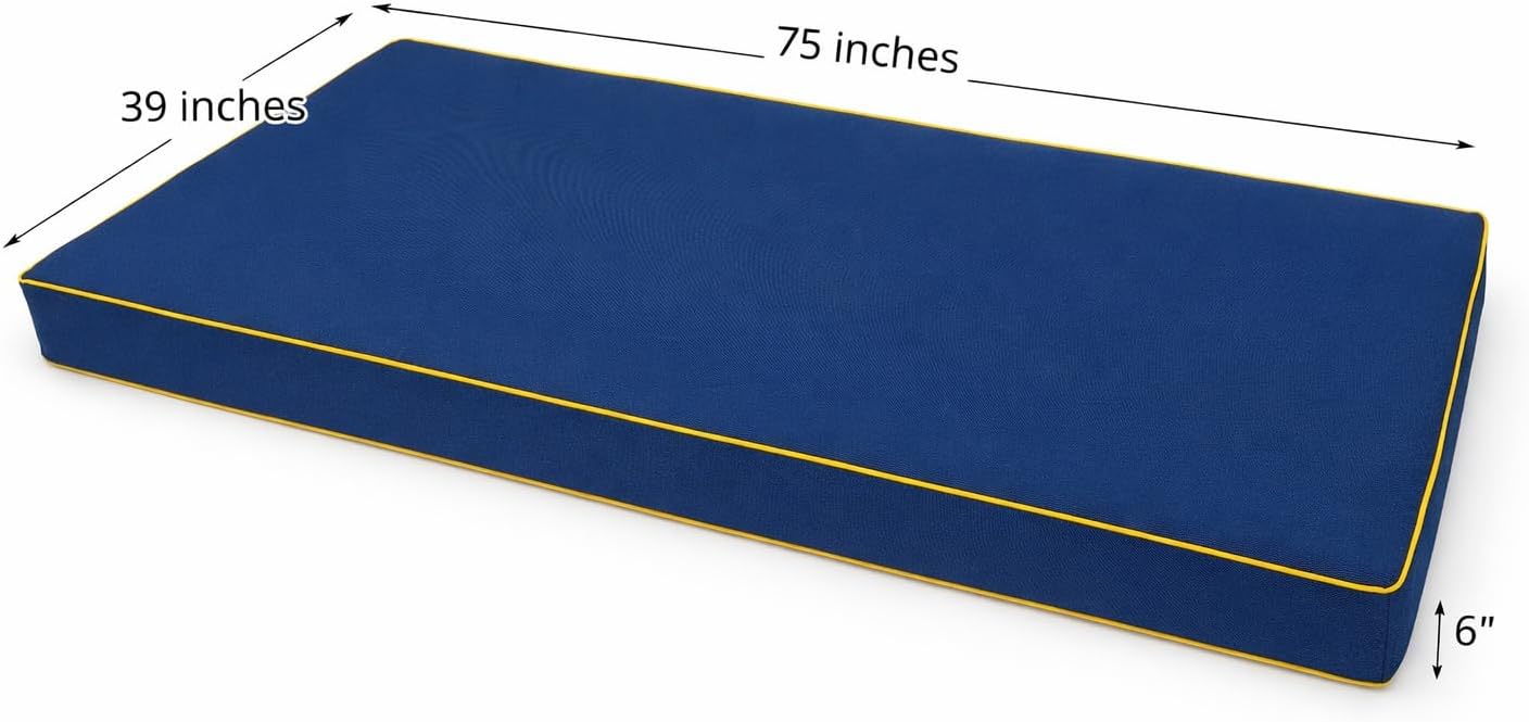 Outdoor Daybed Cushion Twin Set, 7-Piece Water-Repellent Patio Swing Bed Mattress with Bolster & Back Pillows, Fade-Resistant Cushions, 75" x 39" x 6" Navy Blue