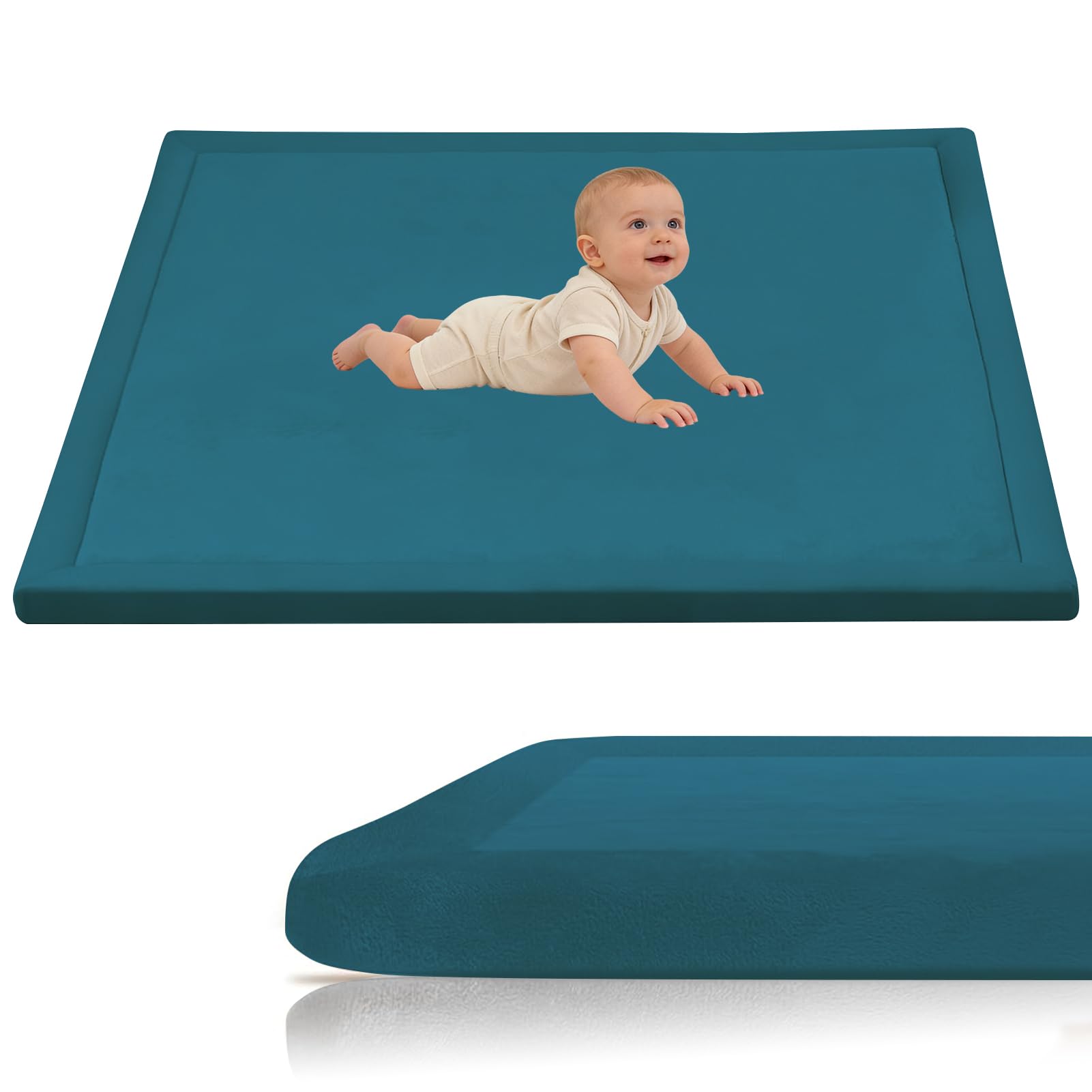 Stqyeiw Baby Crawling Mat, Memory Foam Extra Thick Area Rug 3cm for Kids Living Room 40 x 60 cm Blue Baby Playroom Crawling Carpet Non-Slip Soft Play Mat Floor Toddler Nursery Carpet