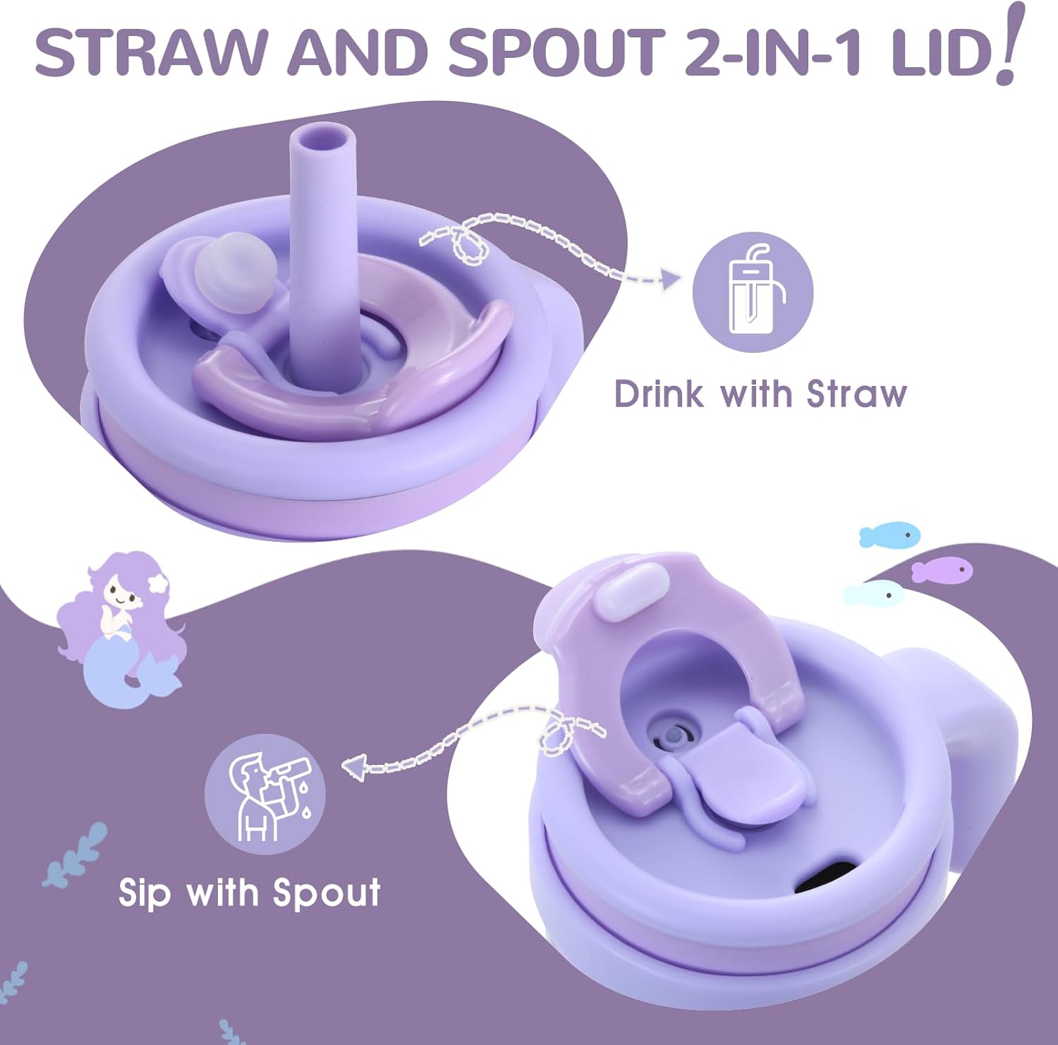 KXIAOCHEN 14 oz Kids Tumbler with Handle for Spill Proof Insulated Stainless Steel Reusable Tumbler for Toddlers, Keeps Drinks Cold up to 24 Hrs,Mermaid+Spaceman2P - Image 6