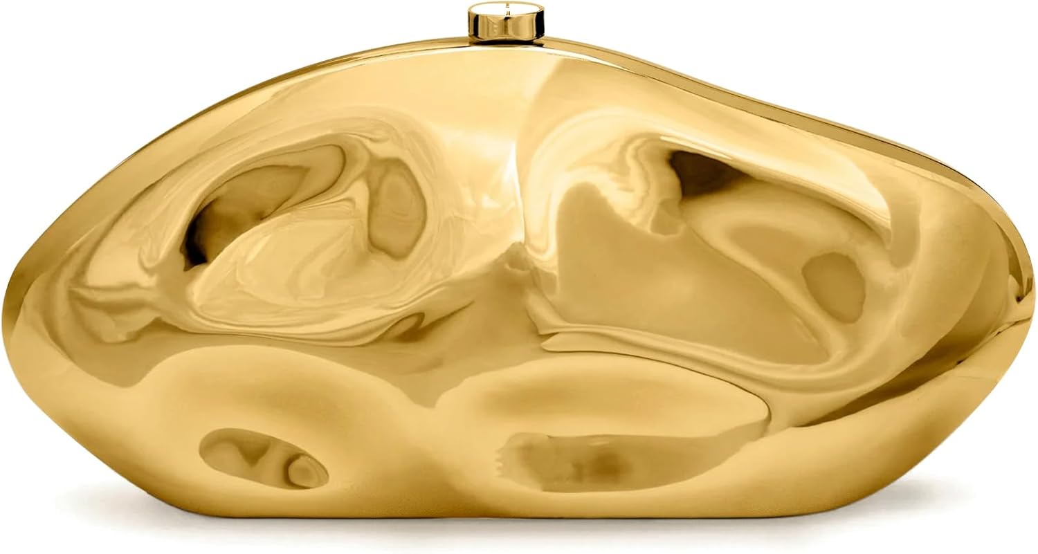 Acrylic Clutch Purse for Women Evening Bag, Irregular Shell Acrylic Purse Box Clutch with Chain for Party Wedding Prom Gold