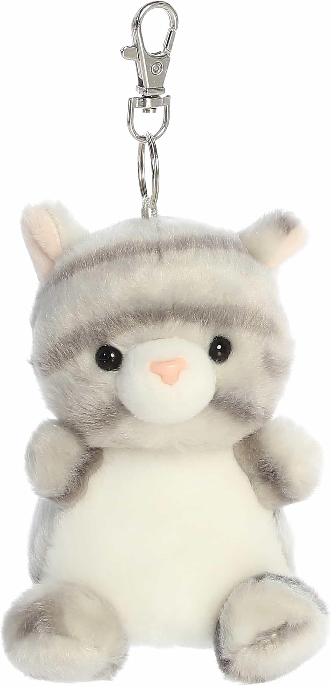 Aurora® Adorable Palm Pals™ Silver Kitty™ Clip-On- Fun Collectible Plush For Kids and Adult Collectors - Perfect For Backpacks and Birthday Gifts - Gray 4 Inches