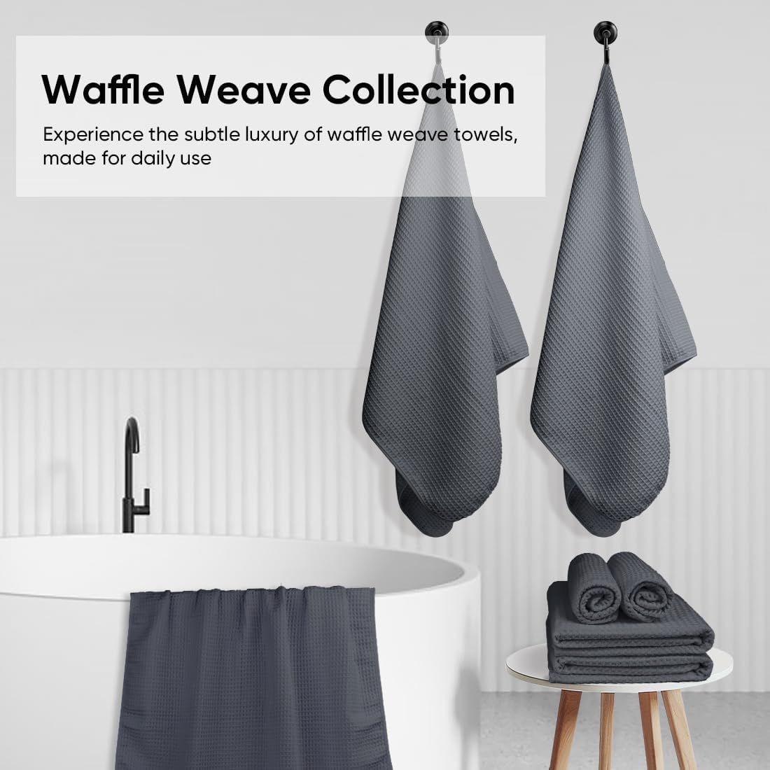HOMEXCEL 6 Piece Premium Towels Set, 2 Bath Towels, 2 Hand Towels, and 2 Wash Cloths, Soft, Highly Absorbent and Quick Dry Microfiber Waffle Towel for Bathroom, Gym, Shower, Hotel, and Spa, Grey - Image 7