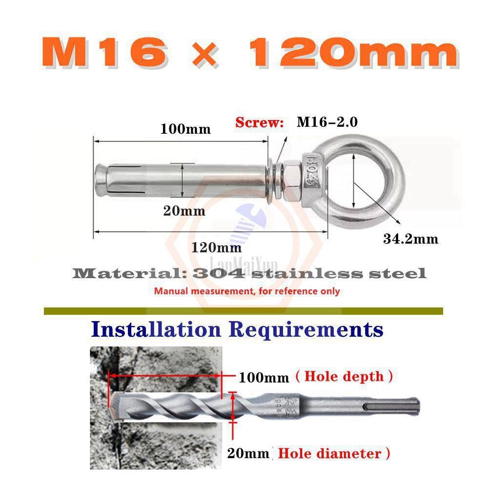 Bulloni ad espansione | 1 set di viti di espansione dell'anello di sollevamento in acciaio inossidabile 304 M8 × 120 mm(M10,M6x120mm 4set)