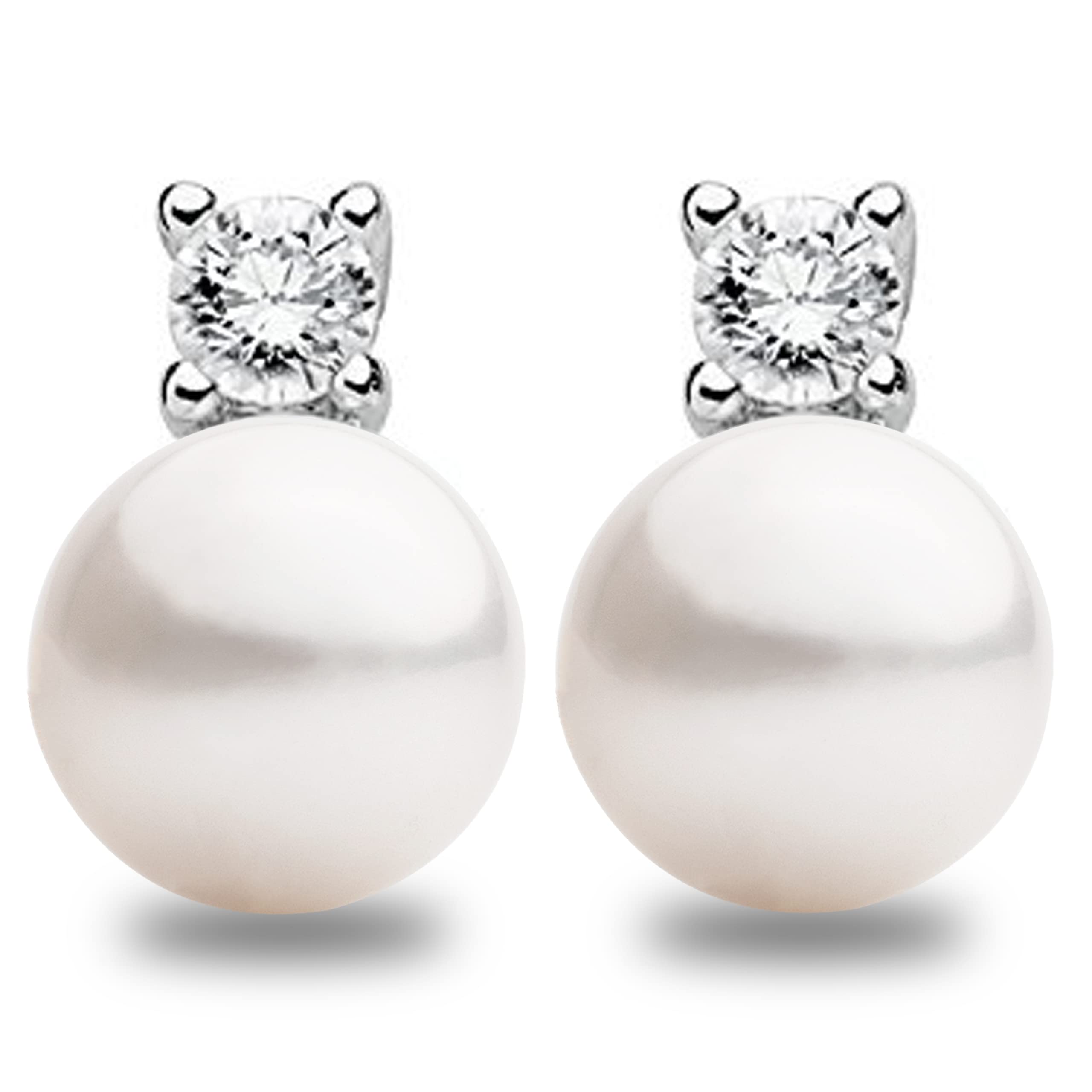 Damen Perlenohrringe Süßwasser Zuchtperlen Weiß mit Zirkonia SECRET & YOU- Perlenohrstecker Sterling Silber 925 mit großen Rücken oder Omega.