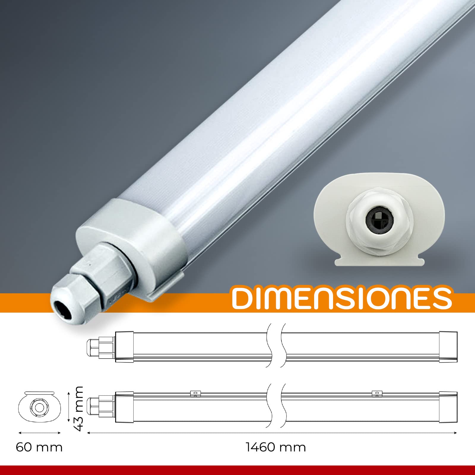 Popp® Pantalla estanca LED Integrado 40W 150CM 4000K 140lm/W TUBELINE-LARGA HORAS ENCENDIDO No flicker IP65 blanco PC parking trastero interior exterior 3 años garantía (40W 150CM, 4000K)