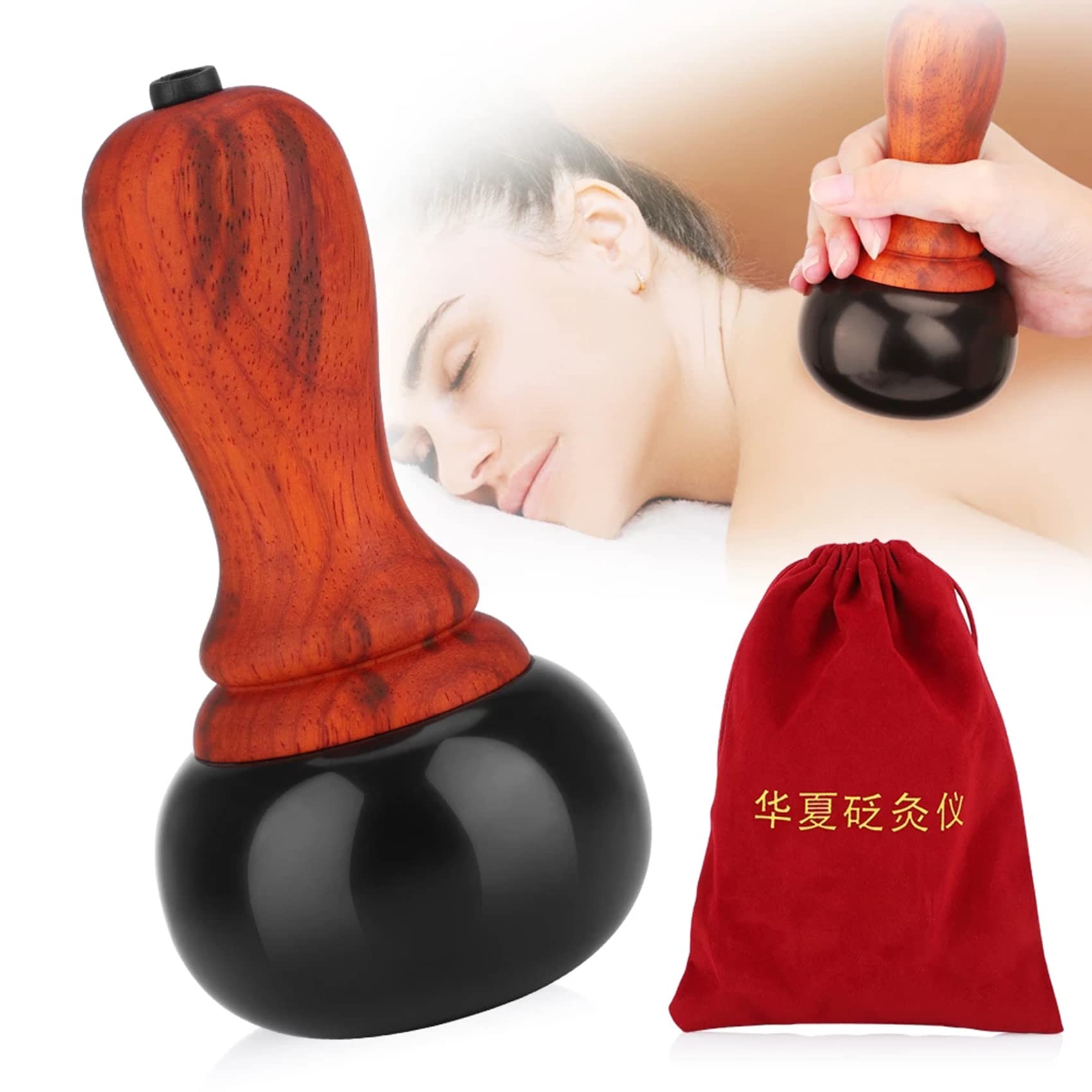 Masajeador eléctrico de Piedra Caliente Gua Sha, Piedra Natural GuaSha para raspar la Espalda, Masaje Facial para el Cuello, relajar los músculos, Cuidado de la Piel, SPA,Marrón
