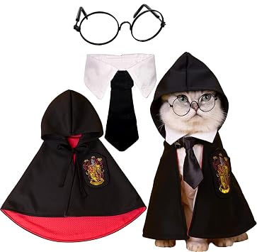 Dog Cat Costumes with Glasses and Neckties,Cosplay Costume Set Perfect for Party and Gifts for Cat Dog Gryffindor, Large