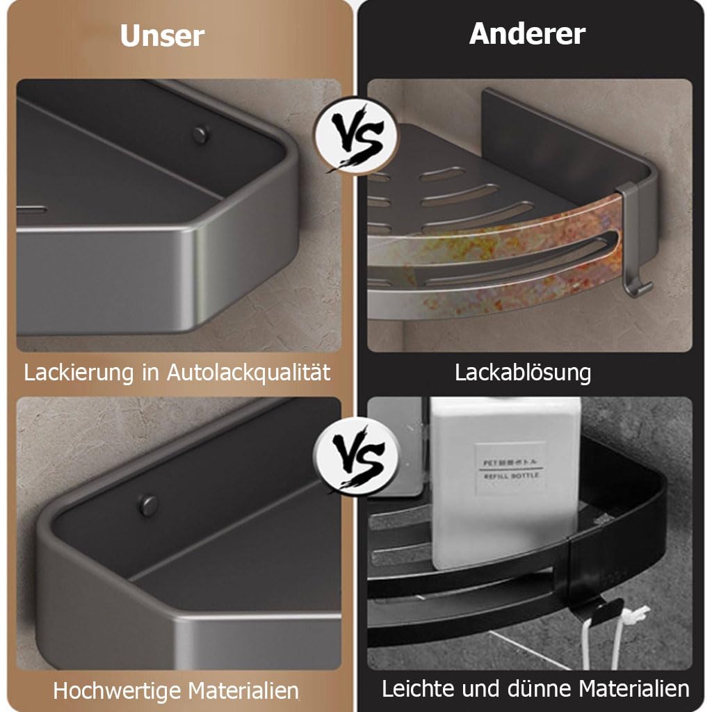 Duschablage Ohne Bohren Rostfreie Aluminium, Shampoo Halterung für Dusche, Platzsparender Wandorganizer Duschregal Eckablage für Kosmetik Pflegemittel,Grau,2Stufe