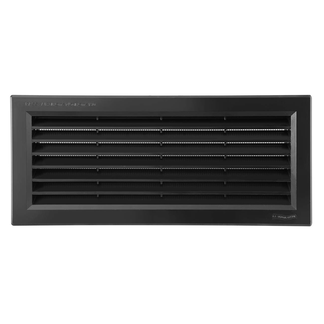 La Ventilazione P31R13N Prostokątna kratka z czarnego tworzywa sztucznego, do montażu z siatką chroniącą przed owadami, wymiary 315 x 136 mm, czarna